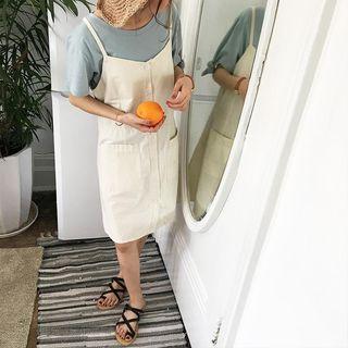 Pocketed Midi Pinafore Dress