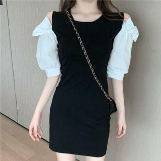 Short-sleeve Paneled Top / Mini Sheath Dress