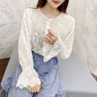 Floral Embroidered Organza Blouse White - One Size