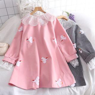 Duck Embroidered Collared A-line Dress