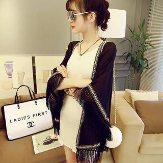 Fringed-trim Contrast-trim Sheer Cape