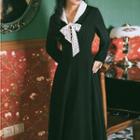 Long-sleeve Dotted Bow A-line Dress