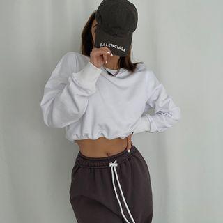 Gather-waist Cropped Sweatshirt