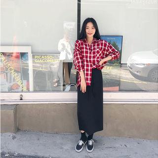 Drawstring-waist Long H-line Skirt