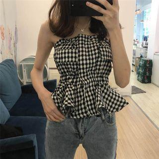 Gingham Strapless Peplum Top