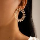 Leaf Alloy Hoop Earring 1 Pair - Gold - One Size