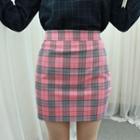 Elastic-waist Check Pencil Mini Skirt