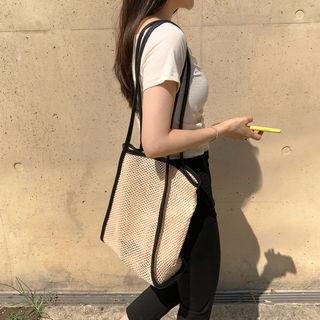 Contrast-trim Woven Shopper Bag