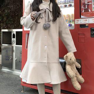 Plain Loose-fit Strappy Coat Beige - One Size