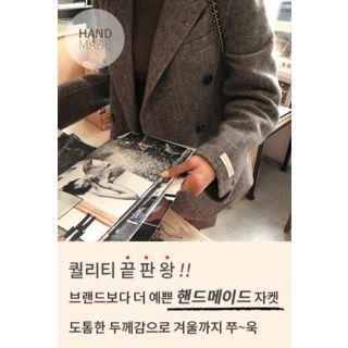 Peaked-lapel Double-breasted Wool Blend Herringbone Blazer