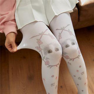 Cat Print Tights White - One Size