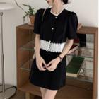 Short-sleeve Lace Trim Button Jacket