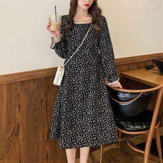 Puff-sleeve Floral Print A-lie Dress