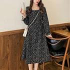 Puff-sleeve Floral Print A-lie Dress