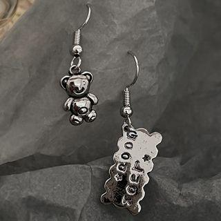 Bear & Tag Alloy Asymmetrical Dangle Earring 1 Pair - Silver - One Size