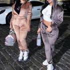 Set: Zip-up Cropped Hoodie+ Plain Sweatpants