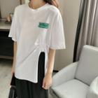 Short-sleeve Letter Printed Split T-shirt
