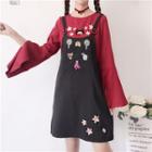 Long-sleeve Embroidered T-shirt / Sleeveless Applique Mini Dress