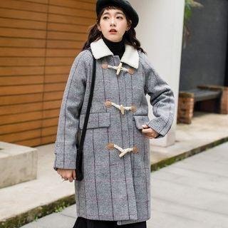Fleece Panel Plaid Toggle Coat