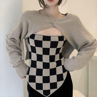 Check Camisole Top / Shrug / Pants / Set