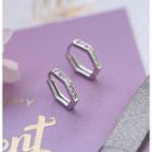925 Sterling Silver Rhinestone Hexagon Hoop Earring 1 Pcs - Silver - One Size