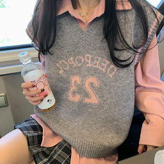 Set : Shirt + V-neck Knit Vest