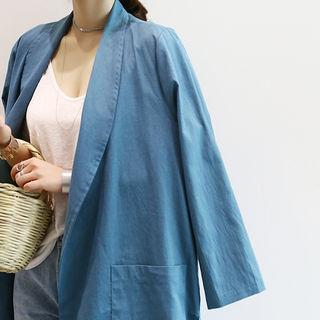 Open-front Linen Blend Long Coat