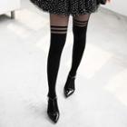 Striped Two-tone Tights Black - One Size