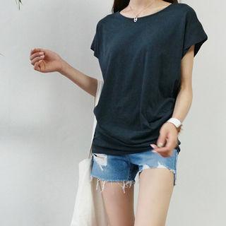 Shirred Round-neck T-shirt