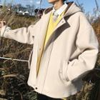 Fleece-lined Hood Woolen Zip Jacket