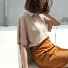 Short-sleeve Front Pocket Plain Blouse
