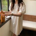 Puff-sleeve Lace A-line Dress Almond - One Size