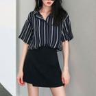 Elbow-sleeve Striped Shirt Black - One Size