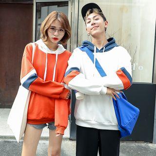 Contrast-color Hooded Couple Matching Pullover