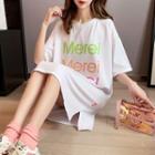 Short-sleeve Lettering Lace Panel T-shirt Dress