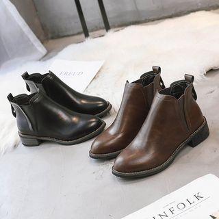 Faux Leather Elastic Panel Block Heel Ankle Boots