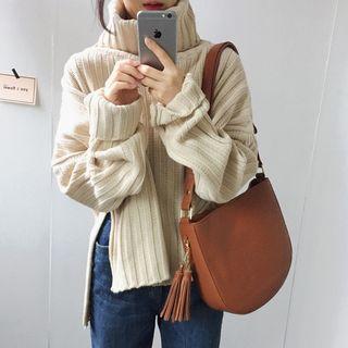 Turtleneck Ribbed High-low Sweater