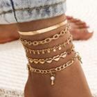 Set Of 5 : Alloy Anklet (assorted Designs) Af138 - Gold - One Size