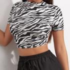 Short Sleeve Zebra Print Open-back T-shirt