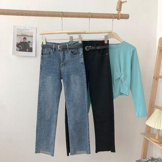 High-waist Denim Shift Cropped Pants + Belt