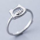925 Sterling Silver Cat & Fish Open Ring Silver - One Size