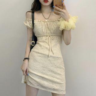 Cap-sleeve Lace Mini A-line Dress As Shown In Figure - One Size