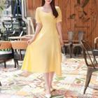 Sweetheart-neck Linen Maxi Flare Dress