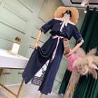 Contrast Trim Off Shoulder Elbow Sleeve Jumpsuit