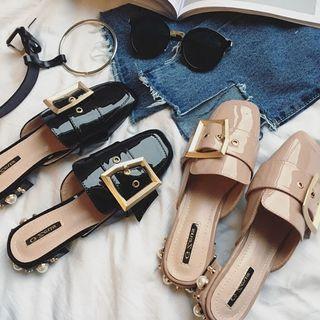 Buckled Chunky Heel Loafer Mules