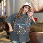 Elbow-sleeve Printed T-shirt / Camisole