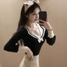 Sailor Collar Bow Accent Knit Top