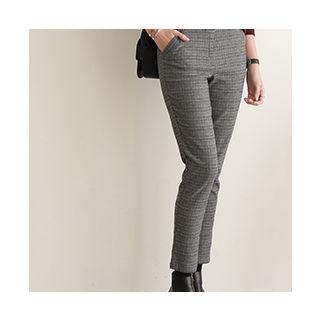 Band-waist Checked Dress Pants