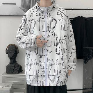 Cartoon Cat Print Hooded Jacket