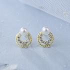 925 Sterling Silver Faux Pearl Stud Earring 1 Pair - E134 - Gold - One Size